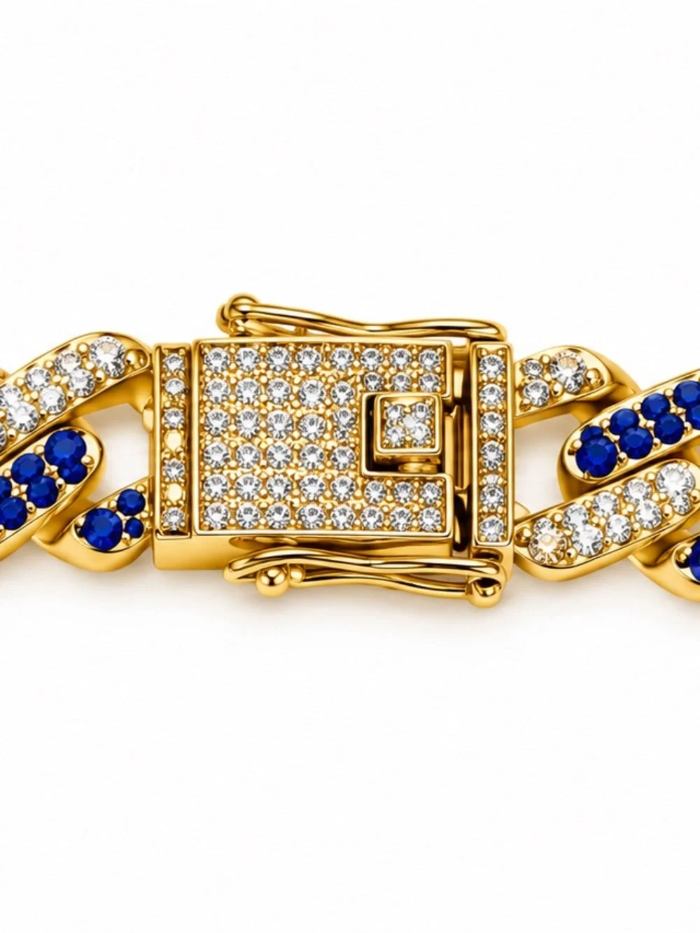 15mm Gold Bar Cuban Link Necklace, Colorful Moissanite Miami Style For Men’s